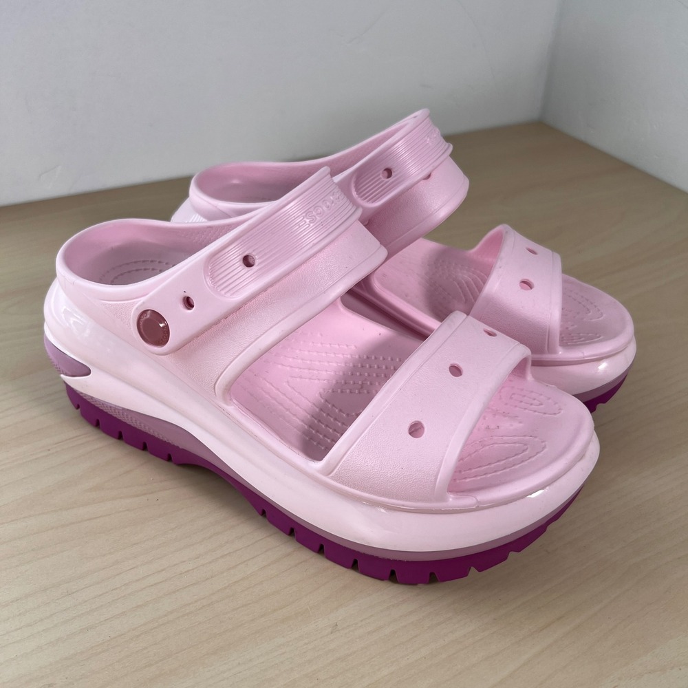 Crocs Mega Crush Sandal Women Size 8 Pink Platform Two Strap 207989-6SW